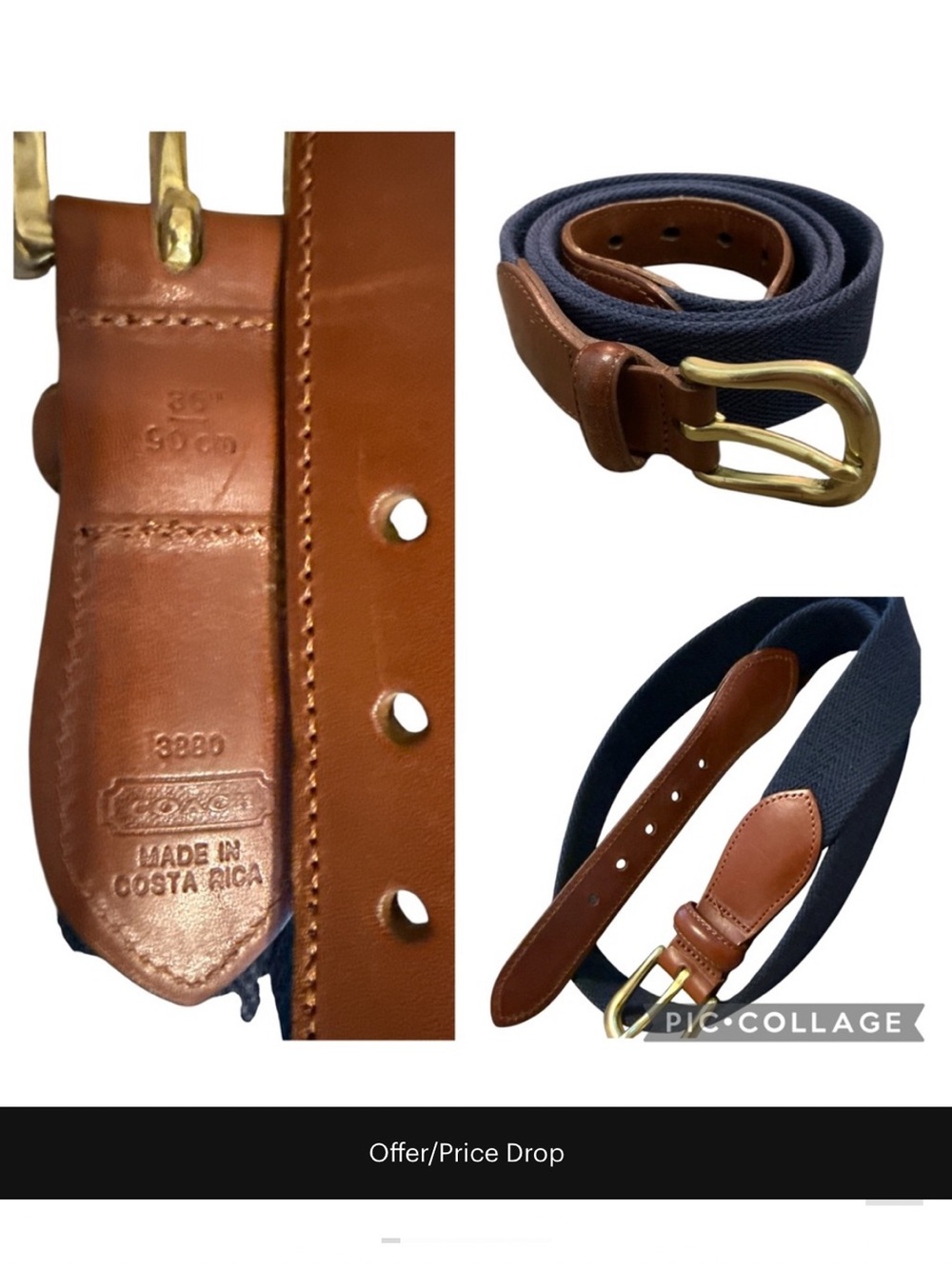 Coach Men's Vintage‎ Brown Leather Canvas Dress Belt 38